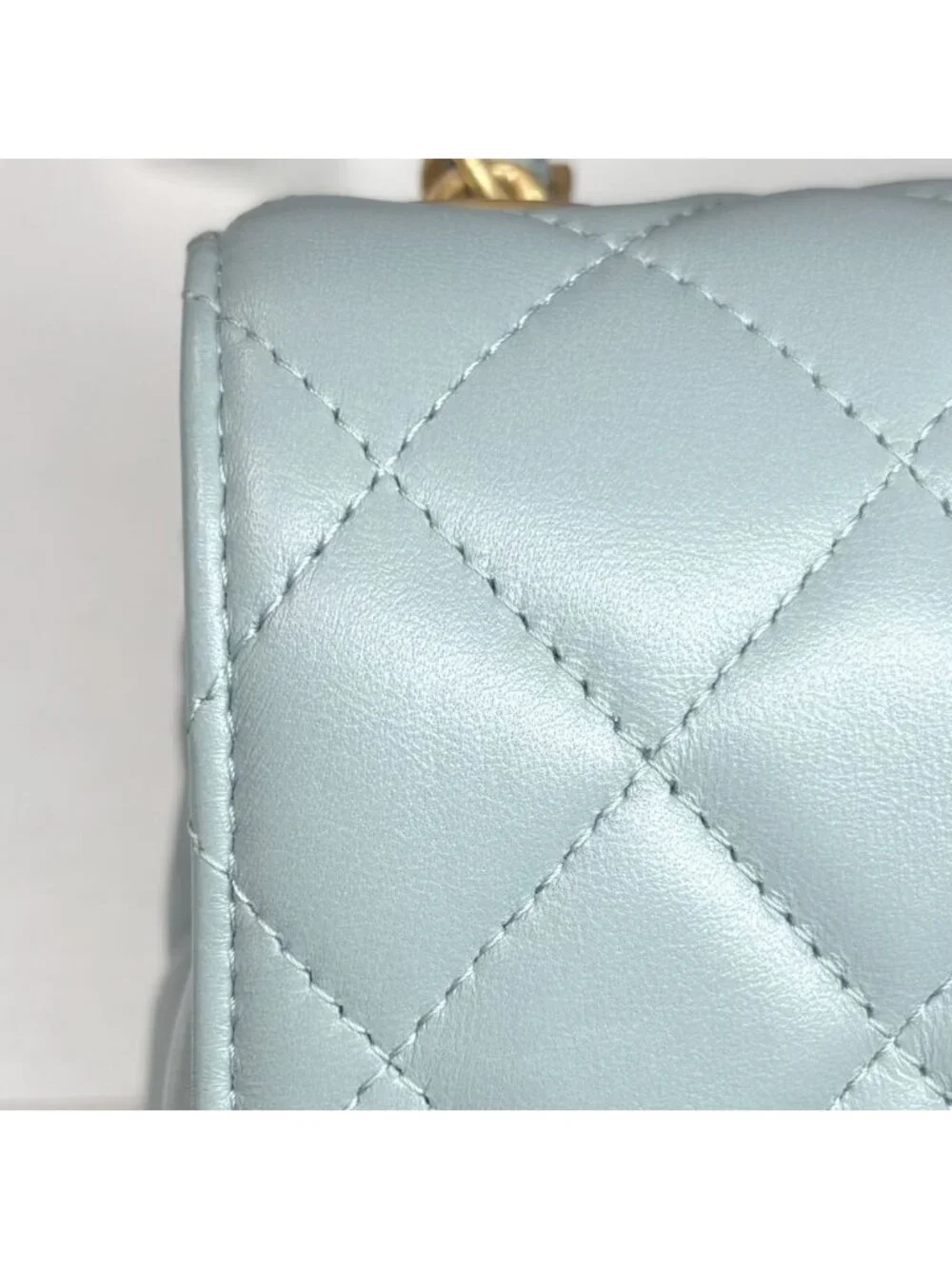 Chanel Shoulder Bag Quilted CC Logo Charm Lambskin Green Gold